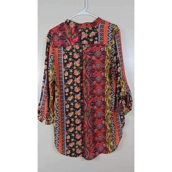 Vintage Y2K Wishful Park Tunic Top XL Popover Hippie Boho Floral Roll Tab - Picture 5 of 8